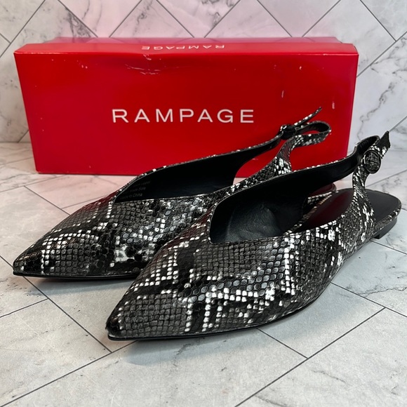 NWT Rampage Womens Blaine Black & White Snakeskin Slingback Flat Shoes Size 9 - Picture 2 of 10